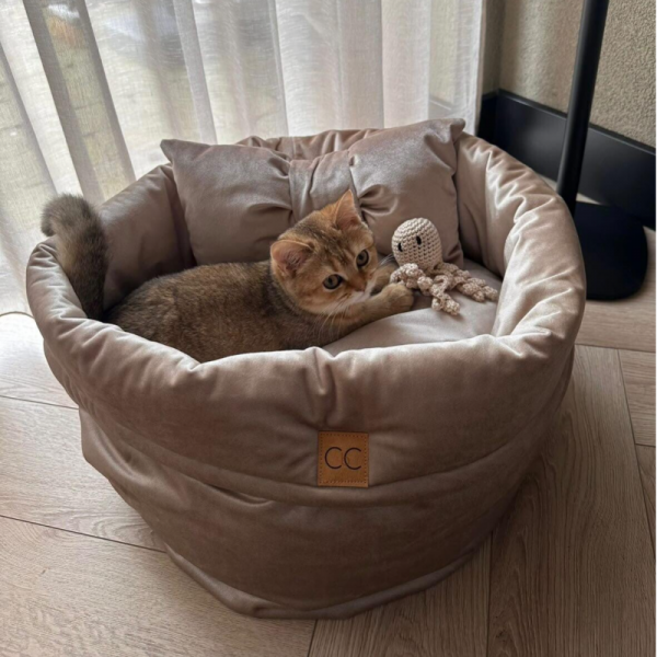 Luxe velvet kattenmand champagne