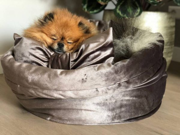 Luxe velvet hondenmand sierkussen taupe